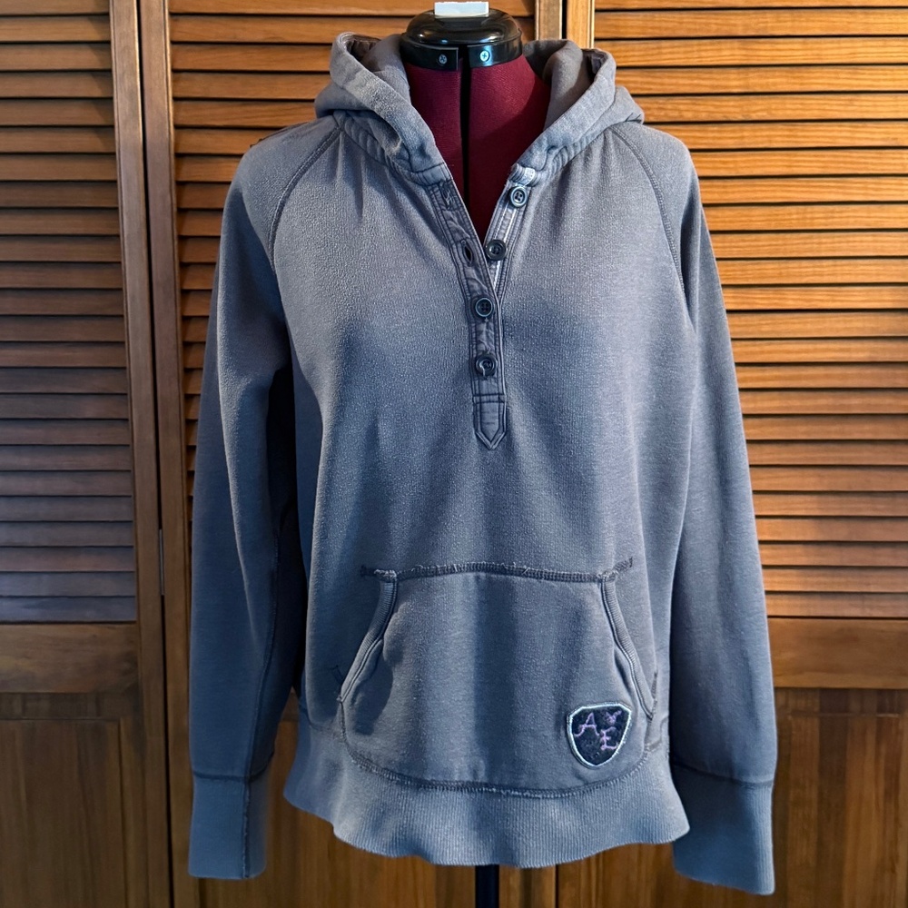 VTG American Eagle Women’s Graphic Hoodie Pullover Gray 4 Button Henley LG